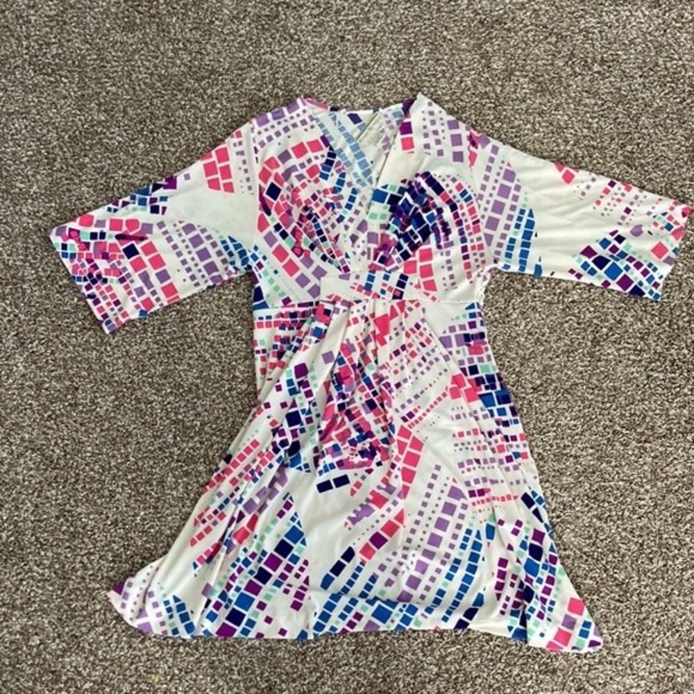 Vintage Morgan McFeeters Pink Purple Cream Vneck Casual Summer Dress Size 6 - Picture 15 of 16